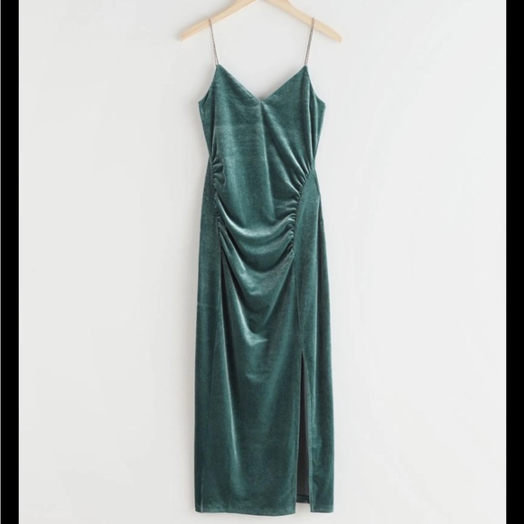 & Other Stories Green Velvet Rhinestone evening dress.  Women’s size EUR medium. - Picture 1 of 8